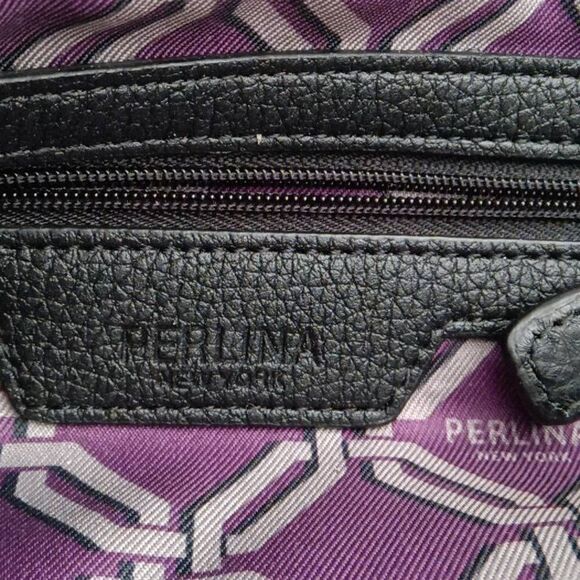 Perlina New York Women's Solid Leather Shoulder Bag Navy and Gray - Picture 7 of 7